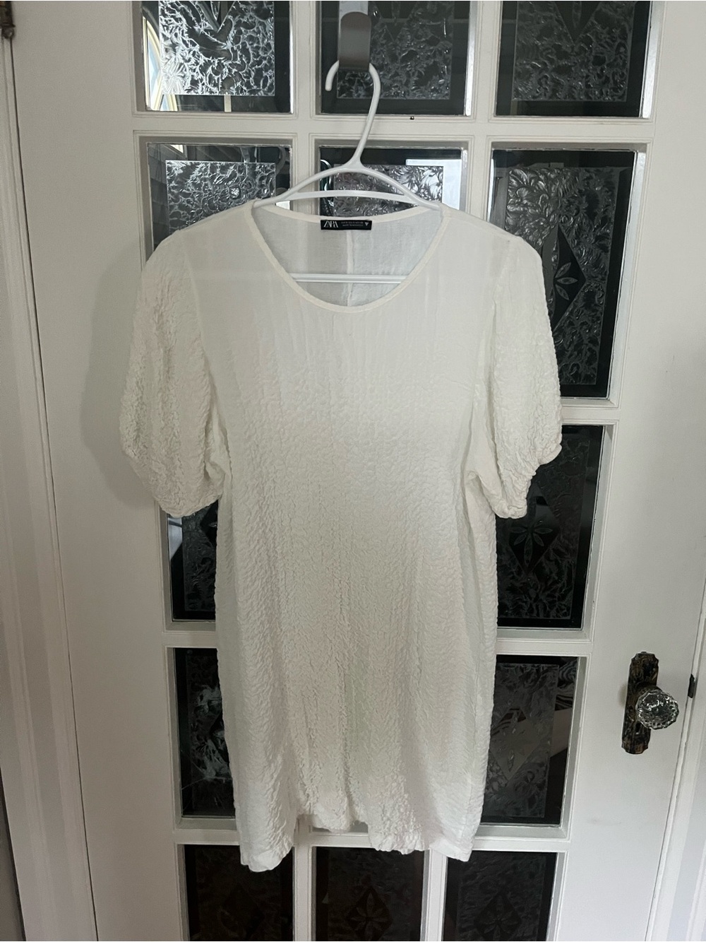 Zara Textured Puff-Sleeve White Dress | Bridal Fashion | Size Small